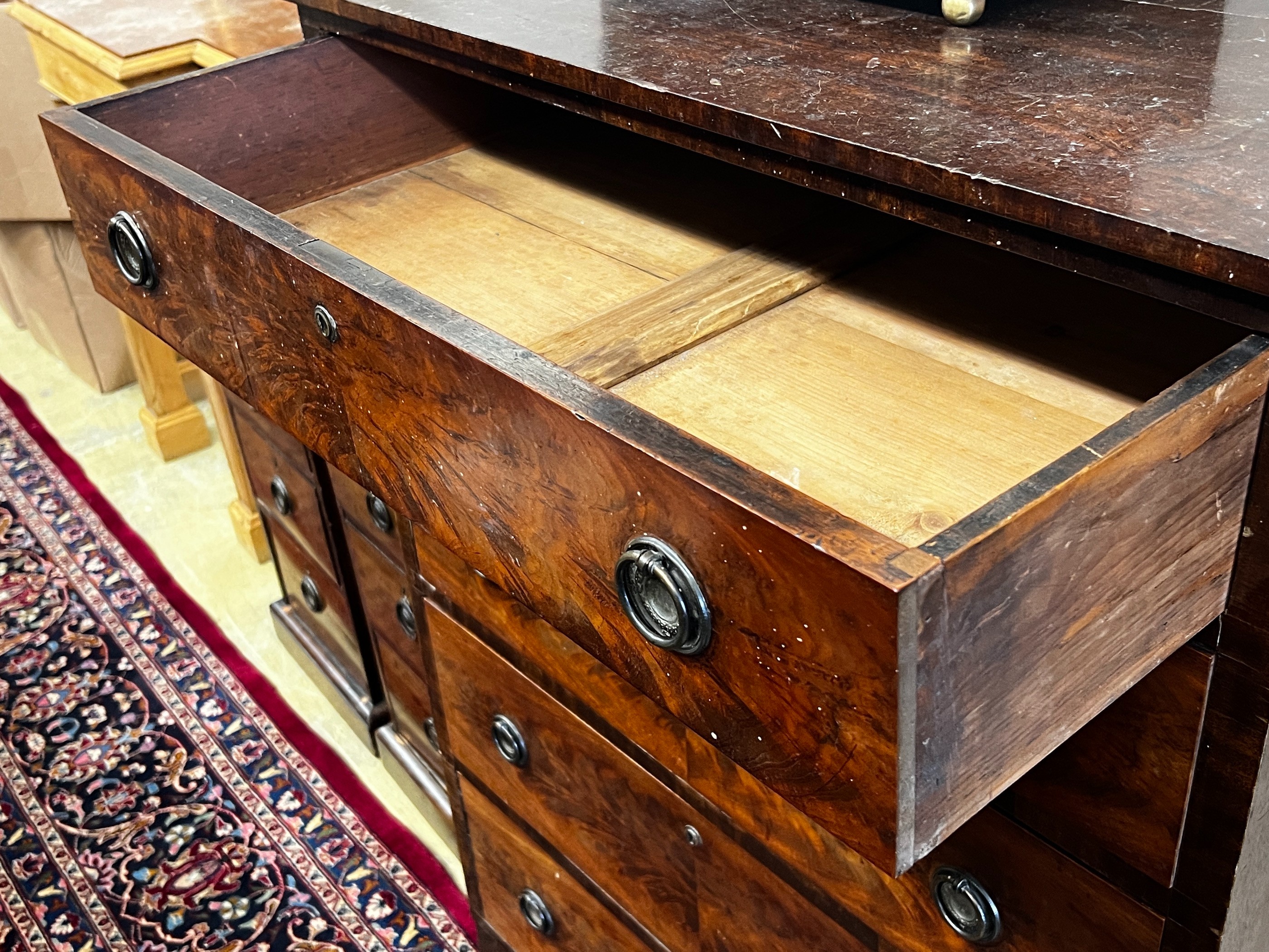 A George IV and later mahogany five drawer chest, width 84cm, depth 55cm, height 119cm